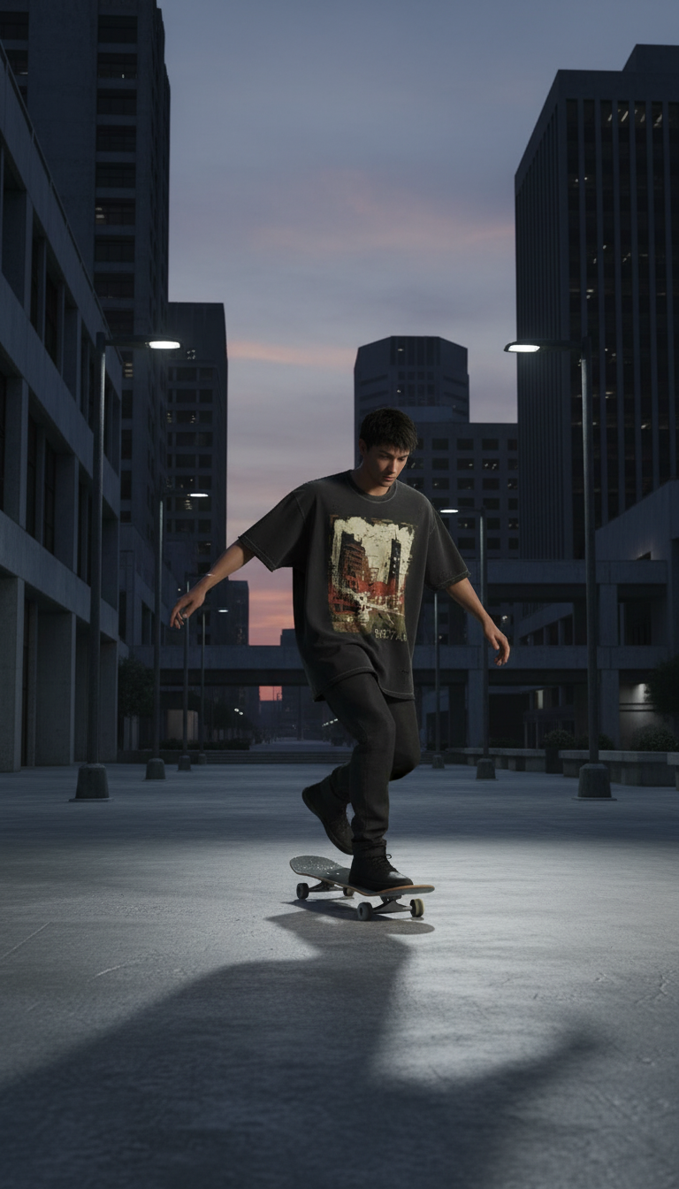 Street Black heavyweight distressed tee in use