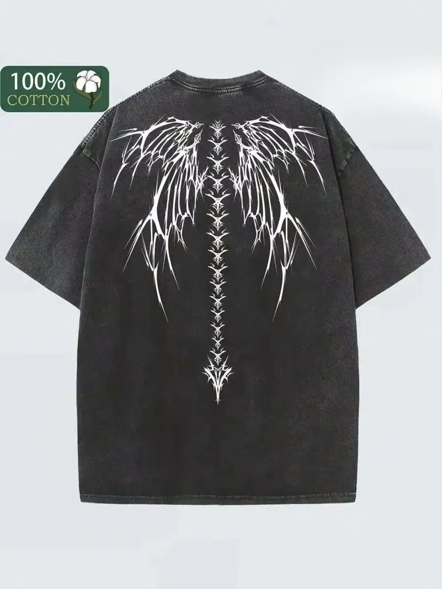Gothic Wings Vintage Wash Oversized Tee – Streetwear