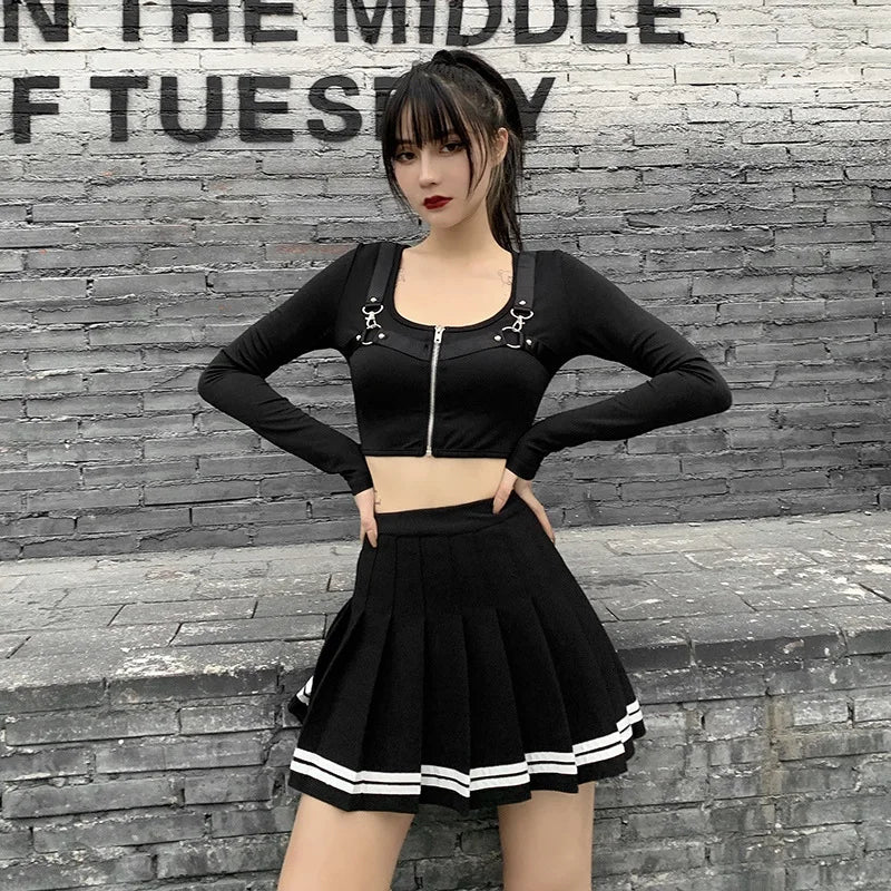 Women's Striped Pleated Mini Skirt – Gothic Y2K Streetwear A-Line Skirt
