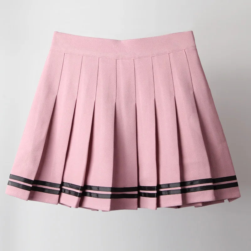 Women's Striped Pleated Mini Skirt – Gothic Y2K Streetwear A-Line Skirt
