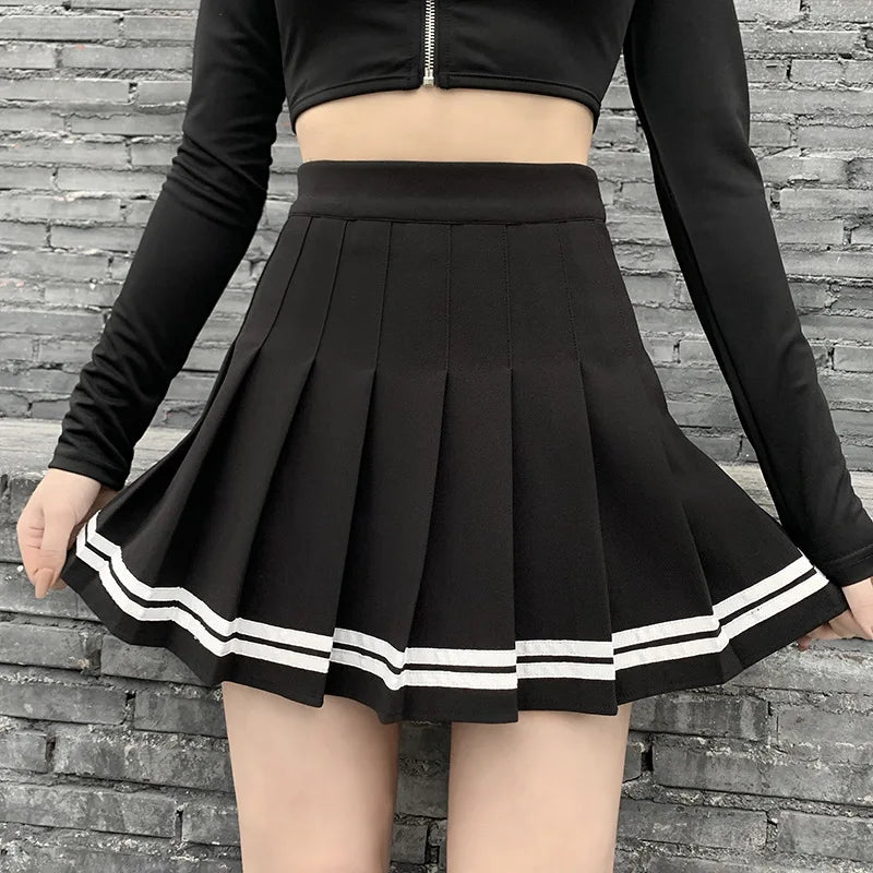 Women's Striped Pleated Mini Skirt – Gothic Y2K Streetwear A-Line Skirt