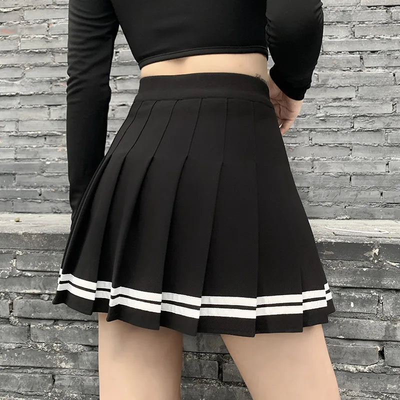 Women's Striped Pleated Mini Skirt – Gothic Y2K Streetwear A-Line Skirt