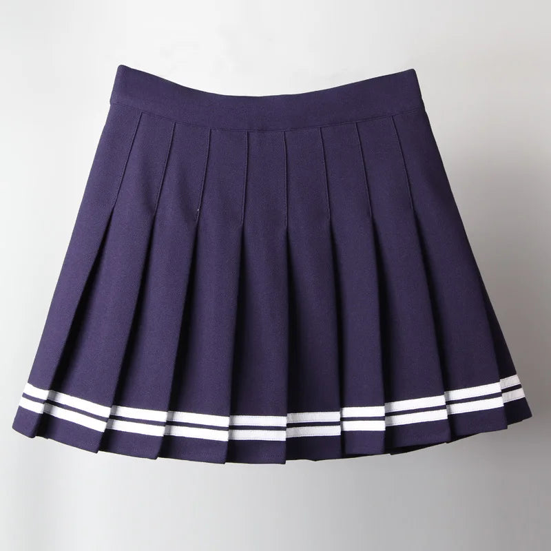 Women's Striped Pleated Mini Skirt – Gothic Y2K Streetwear A-Line Skirt