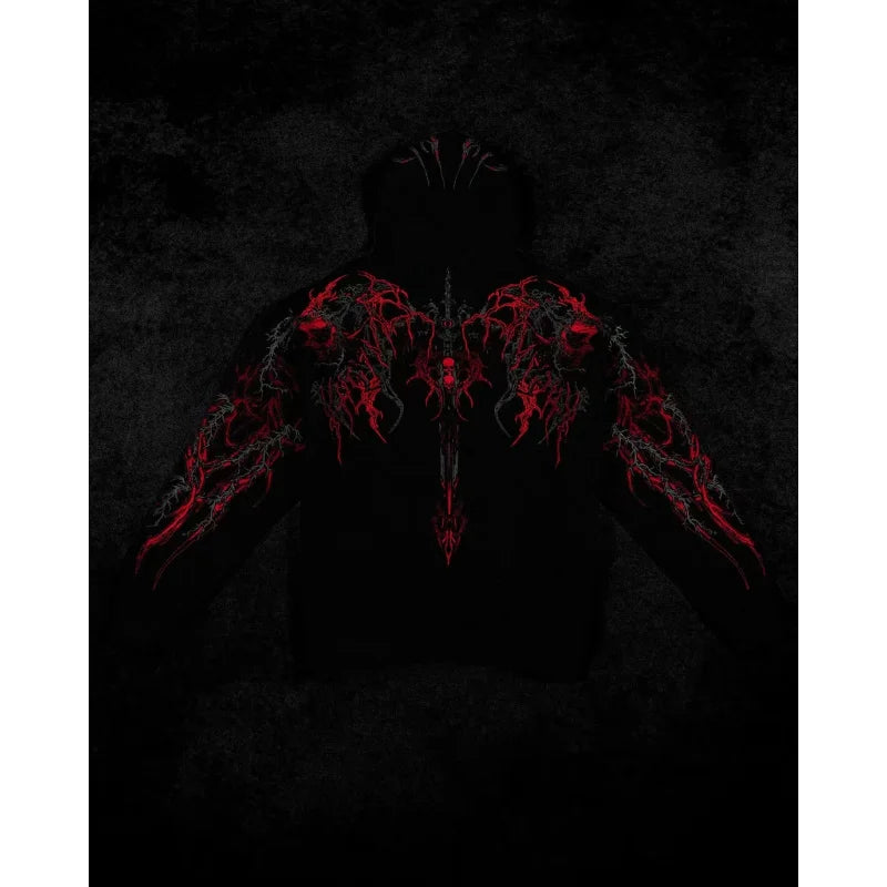 Dark Gothic Dragon Print Hoodie – Streetwear
