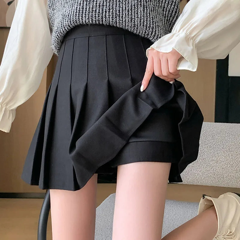 Women's High Waist Woolen Pleated Mini Skirt – Preppy Y2K Streetwear A-Line Skirt