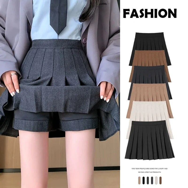 Women's High Waist Woolen Pleated Mini Skirt – Preppy Y2K Streetwear A-Line Skirt