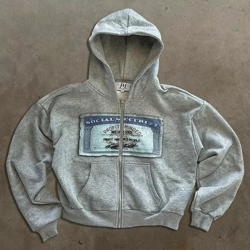 Retro Print Zipper Hoodie – Y2K Streetwear