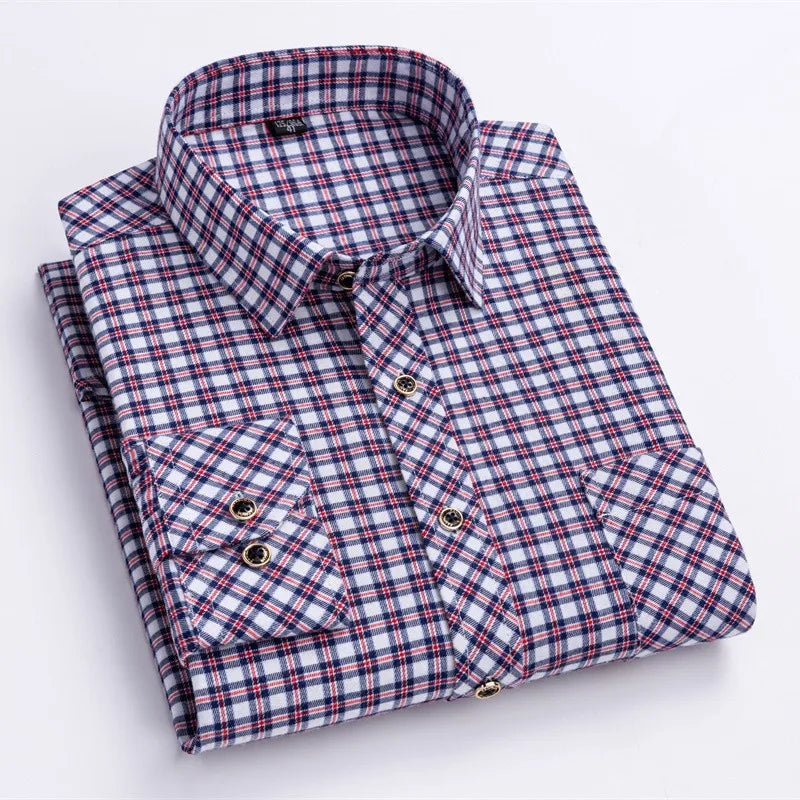 Men's Classic Plaid Shirt – Long Sleeve Checkered Button-Up