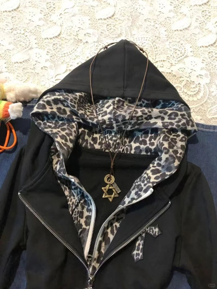 Women's Y2K Leopard Print Zip-Up Hoodie – Subculture Streetwear