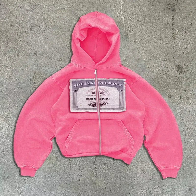 Retro Print Zipper Hoodie – Y2K Streetwear