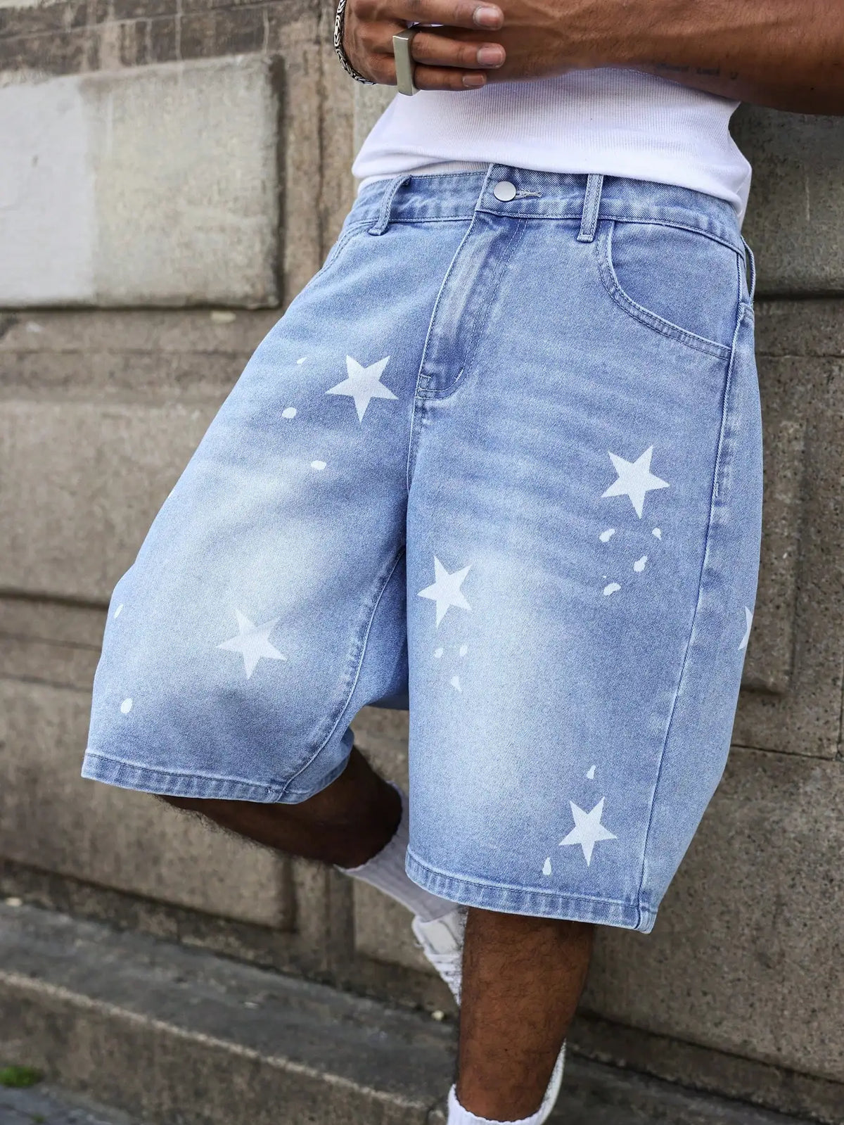 Star Print Baggy Denim Jorts – Streetwear