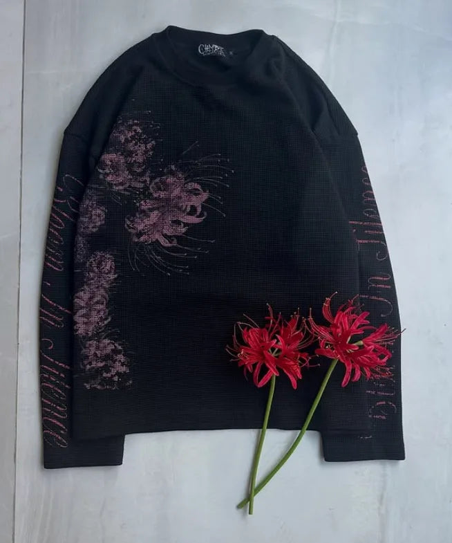 Women's Y2K Waffle Knit Long-Sleeve Top – Retro Streetwear Tee