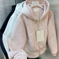 Women's Rhinestone Studded Cropped Zip-Up Hoodie – Y2K Streetwear