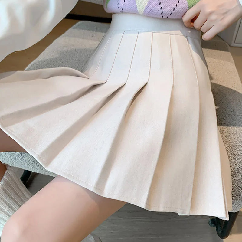 Women's High Waist Woolen Pleated Mini Skirt – Preppy Y2K Streetwear A-Line Skirt
