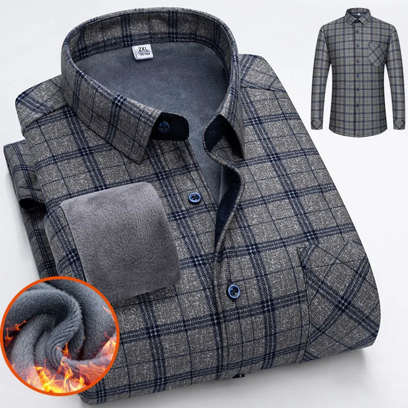 Men's Fleece-Lined Flannel Shirt – Warm Winter Plaid Button-Up