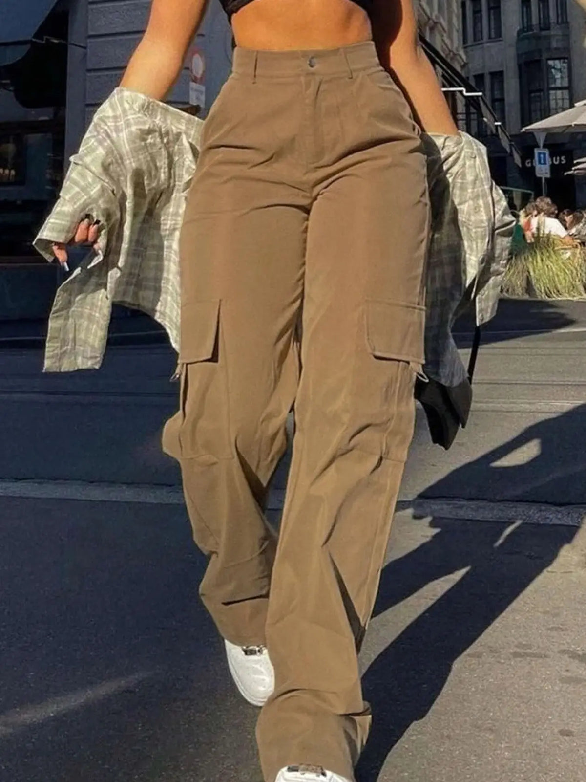 Women's High Waist Cargo Pants – Streetwear Pocket Trousers