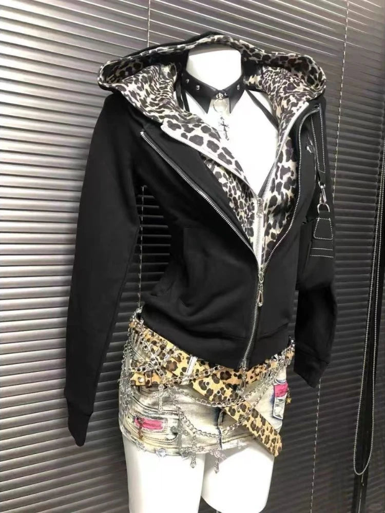Women's Y2K Leopard Print Zip-Up Hoodie – Subculture Streetwear
