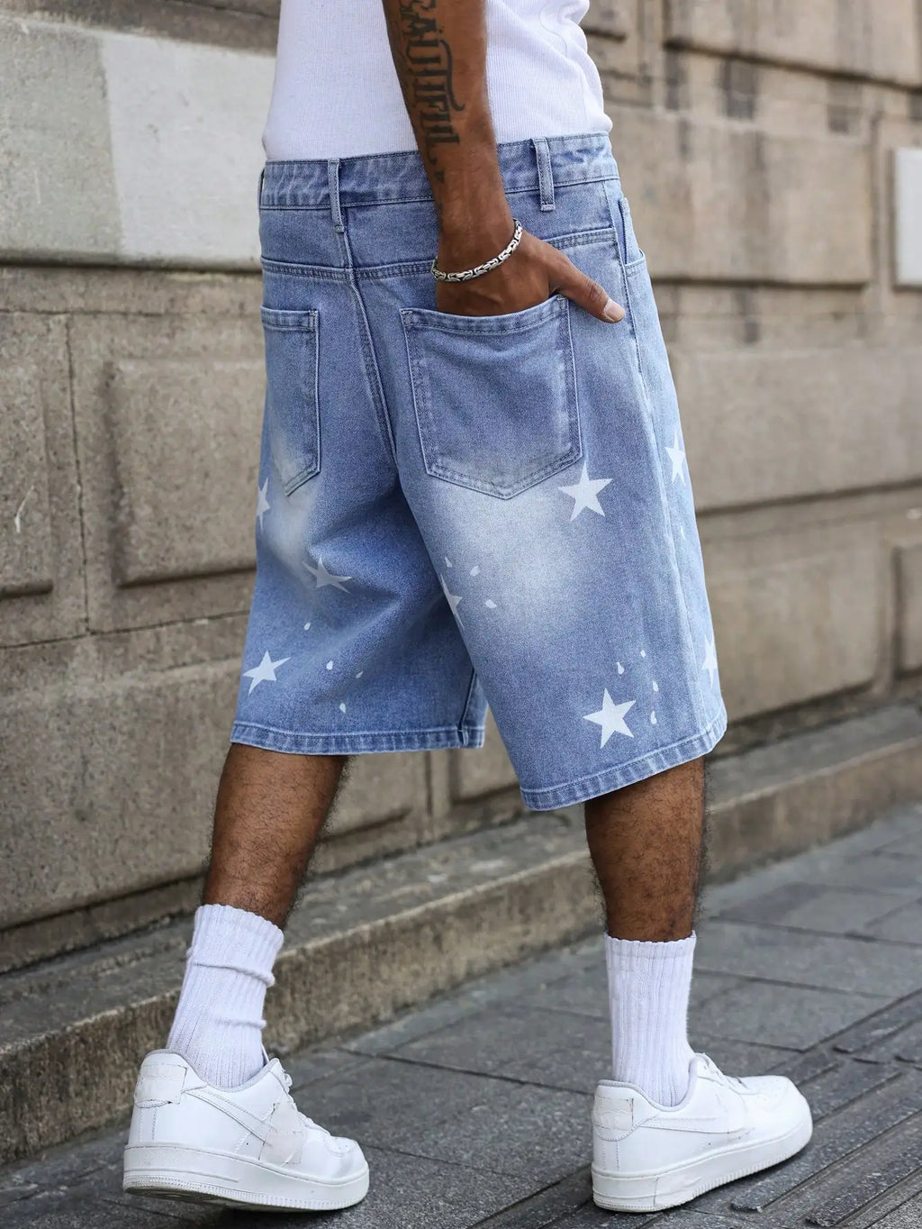 Star Print Baggy Denim Jorts – Streetwear