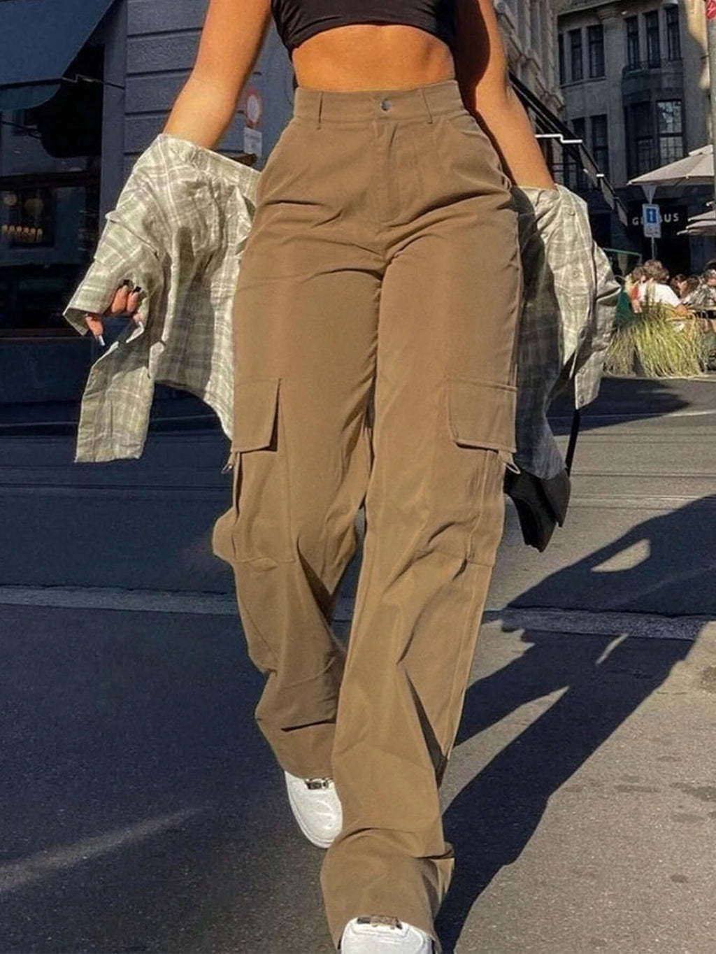 Women's High Waist Cargo Pants – Streetwear Pocket Trousers