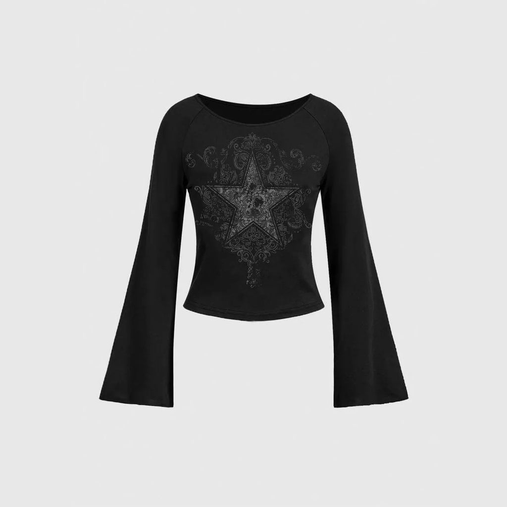 Women's Grunge Emo Star Print Long Sleeve Top – Y2K Streetwear