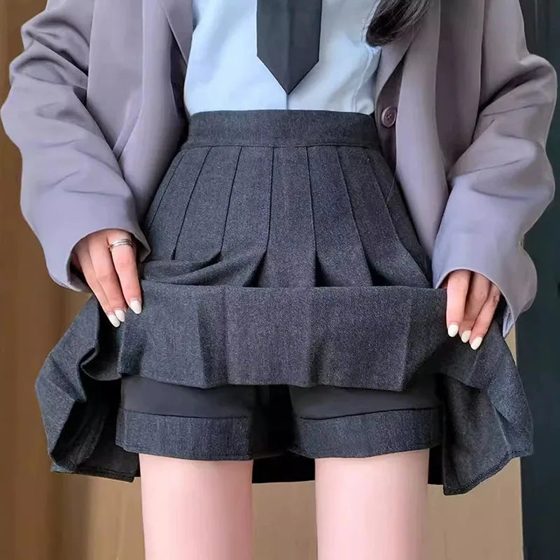 Women's High Waist Woolen Pleated Mini Skirt – Preppy Y2K Streetwear A-Line Skirt