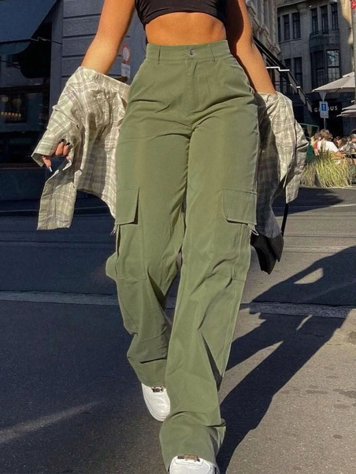 Women's High Waist Cargo Pants – Streetwear Pocket Trousers