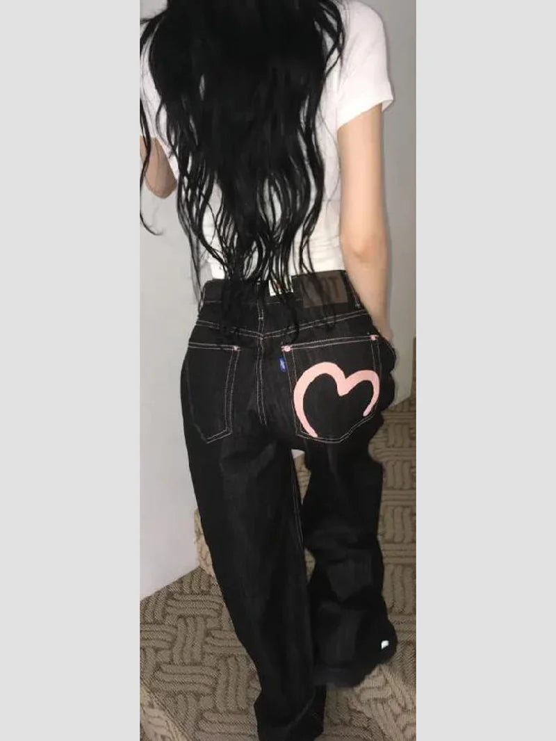 Women's Y2K Wide Fit Baggy Jeans – Dark Wash Streetwear Denim