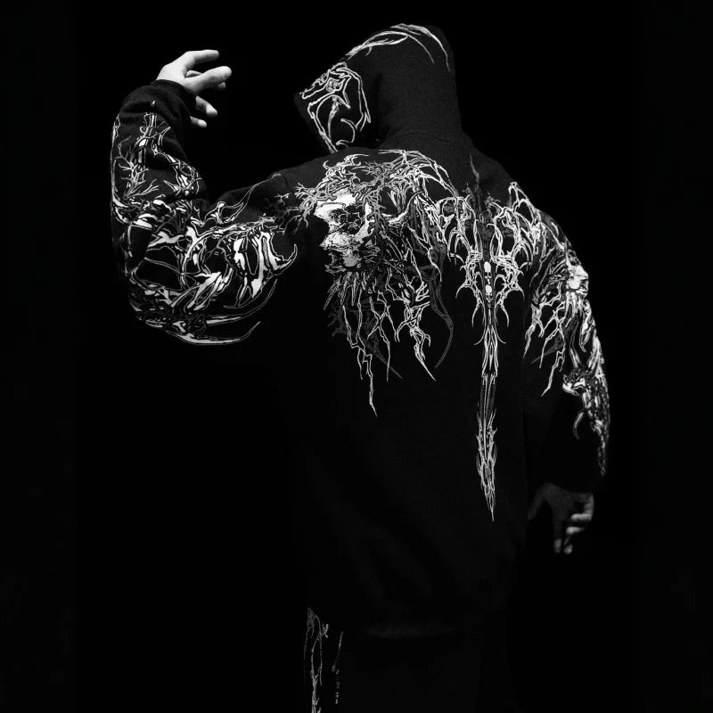 Dark Gothic Dragon Print Hoodie – Streetwear