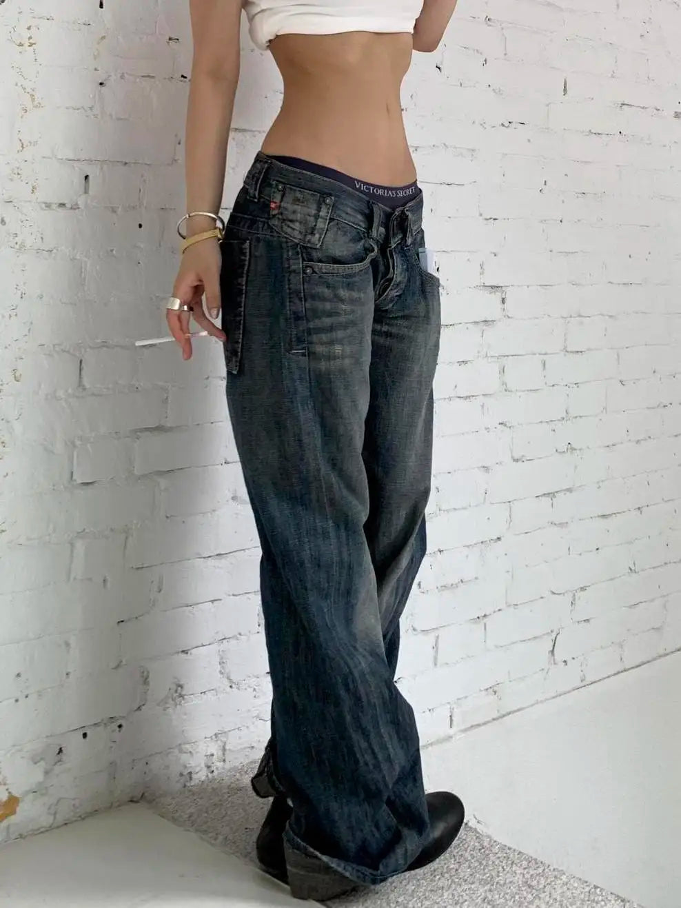 Women's Y2K Baggy Wide-Leg Jeans – Vintage Wash Denim