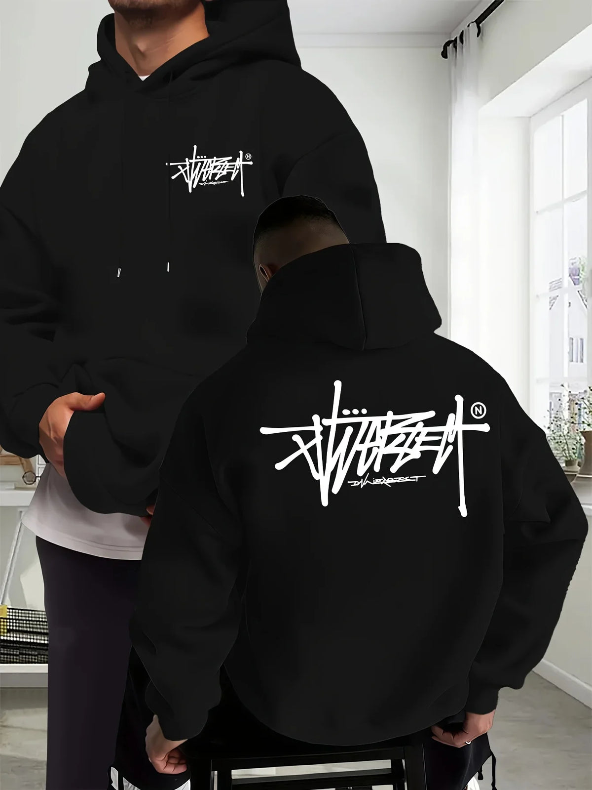 Graffiti Letter Print Oversized Hoodie - Streetwear