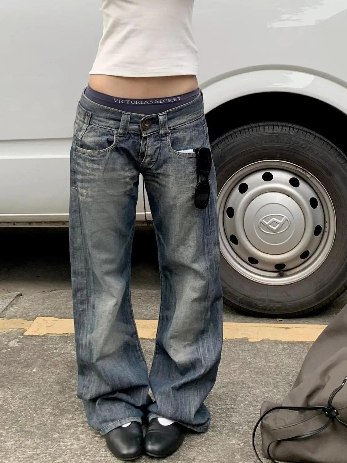Women's Y2K Baggy Wide-Leg Jeans – Vintage Wash Denim