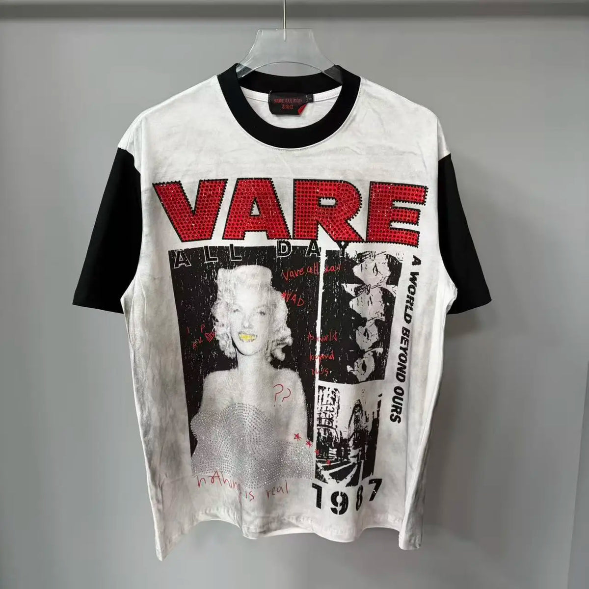 Women's Rhinestone Baggy Graphic Tee – Streetwear Oversized Top