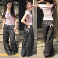 Women's Y2K Wide Fit Baggy Jeans – Dark Wash Streetwear Denim