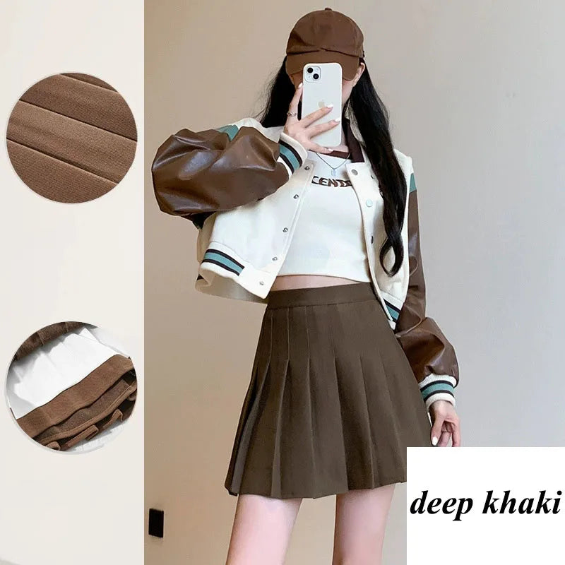 Women's High Waist Woolen Pleated Mini Skirt – Preppy Y2K Streetwear A-Line Skirt
