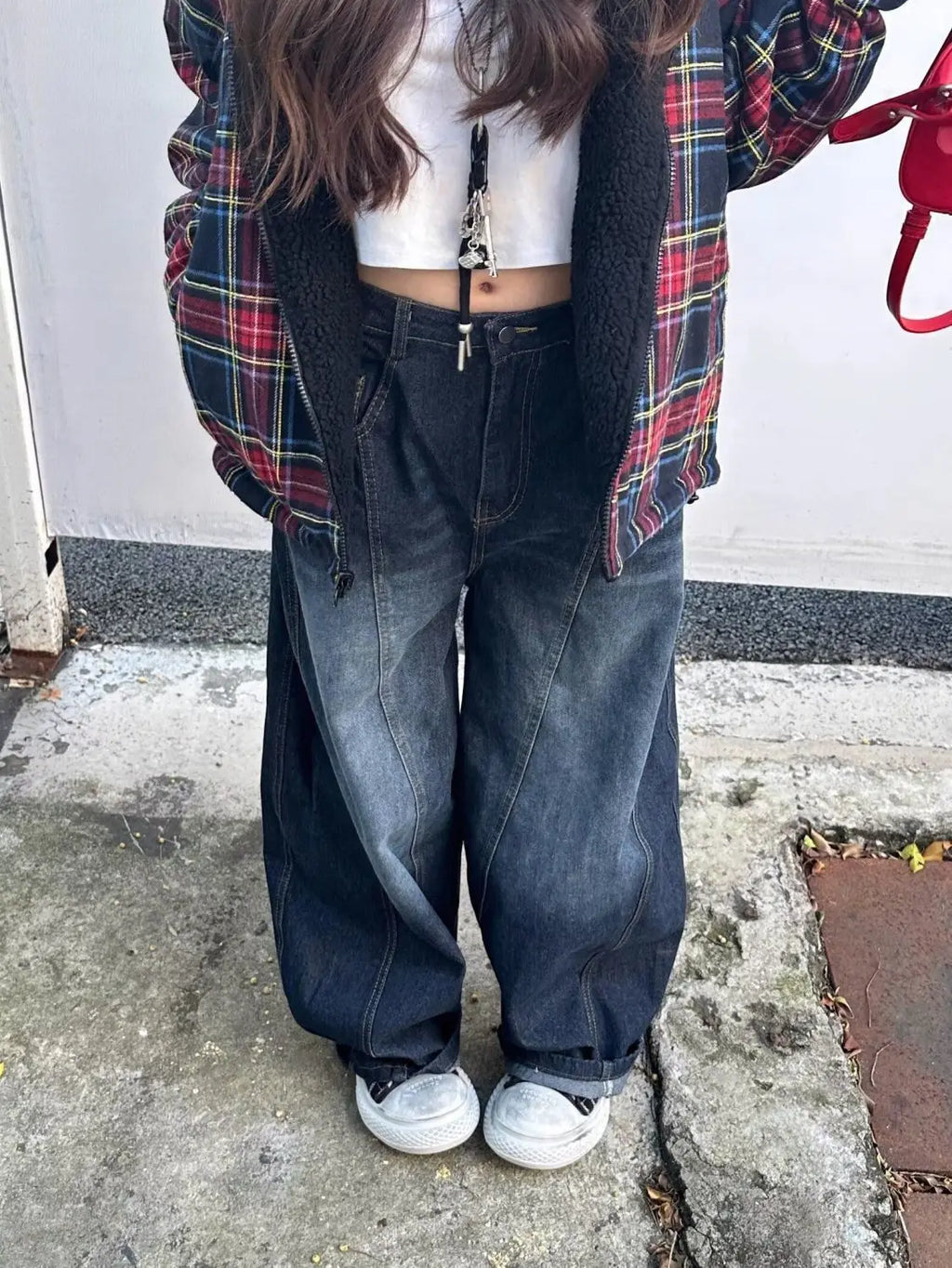 Women's Y2K Embroidered Patchwork Baggy Jeans – Vintage Wash Denim