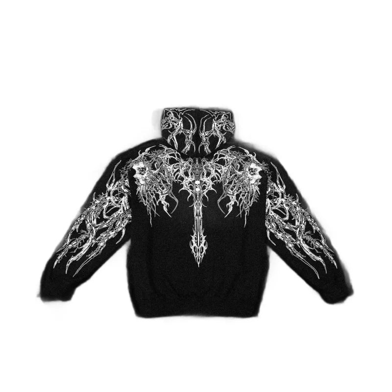 Dark Gothic Dragon Print Hoodie – Streetwear