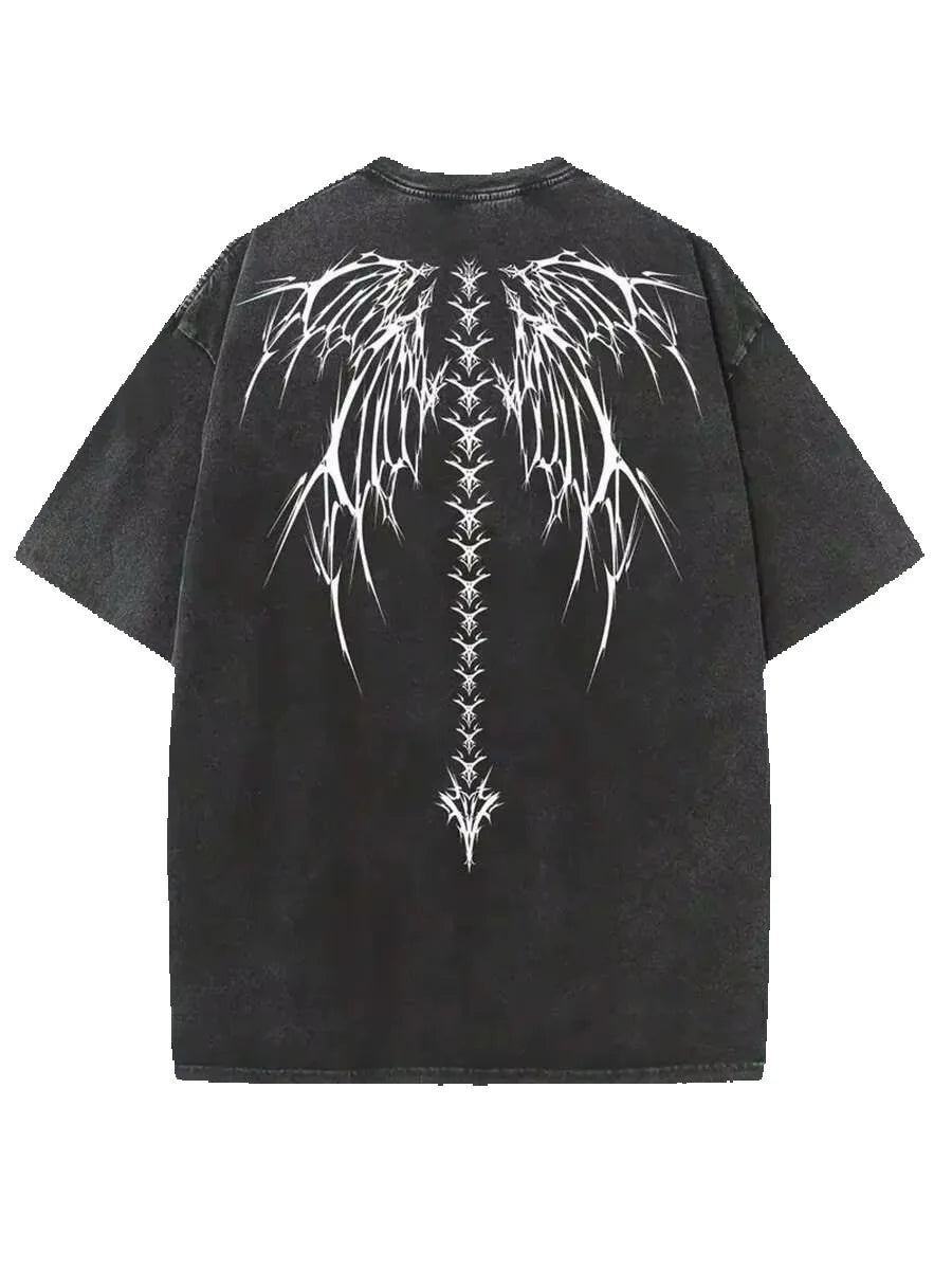Gothic Wings Vintage Wash Oversized Tee – Streetwear