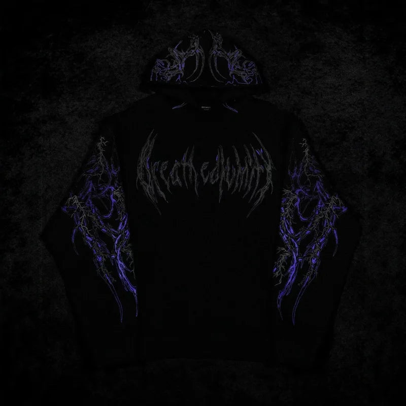 Dark Gothic Dragon Print Hoodie – Streetwear