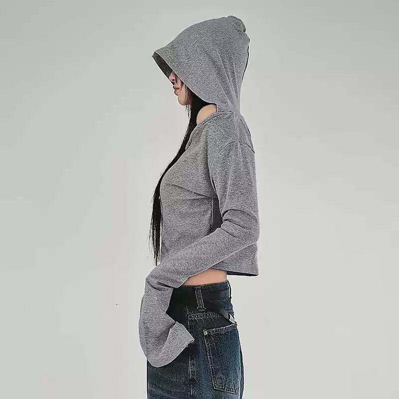 Women's Flare Hooded Crop Top – Y2K Streetwear Long Sleeve