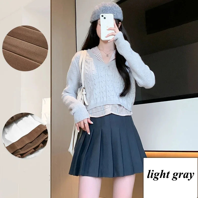 Women's High Waist Woolen Pleated Mini Skirt – Preppy Y2K Streetwear A-Line Skirt