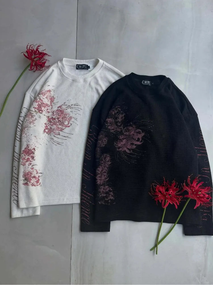 Women's Y2K Waffle Knit Long-Sleeve Top – Retro Streetwear Tee